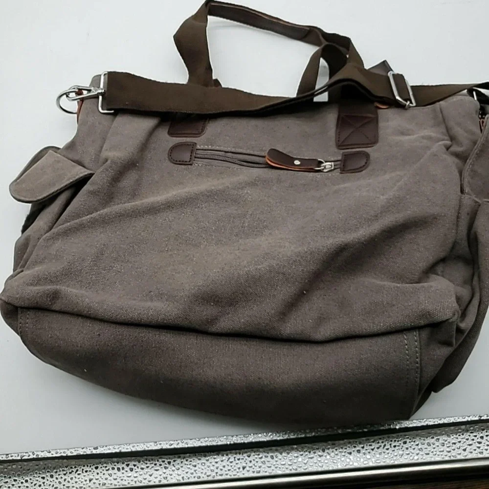 Dxyizu Brown Canvas Travel Duffle Bag Soft Case Adjustable Shoulder Strap Men